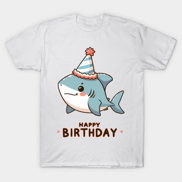 Kawaii Happy Birthday Baby Shark Party T-Shirt by TomFrontierArt